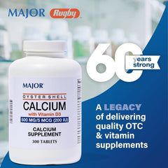 Product packaging and bottle displayed for Major Oyster Shell Calcium