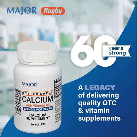 Front view of Major Oyster Shell Calcium with Vitamin D3 bottle