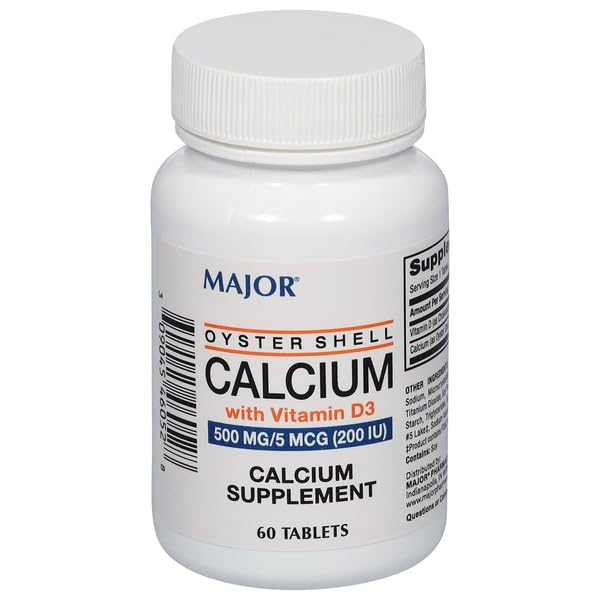 Label for Major Oyster Shell Calcium with Vitamin D3 500 mg 200 IU