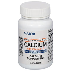 Label for Major Oyster Shell Calcium with Vitamin D3 500 mg 200 IU