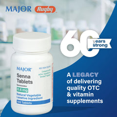 MAJOR Senna 8.6 mg tablets pack front suggests easy nightly dosing for gentle relief.
