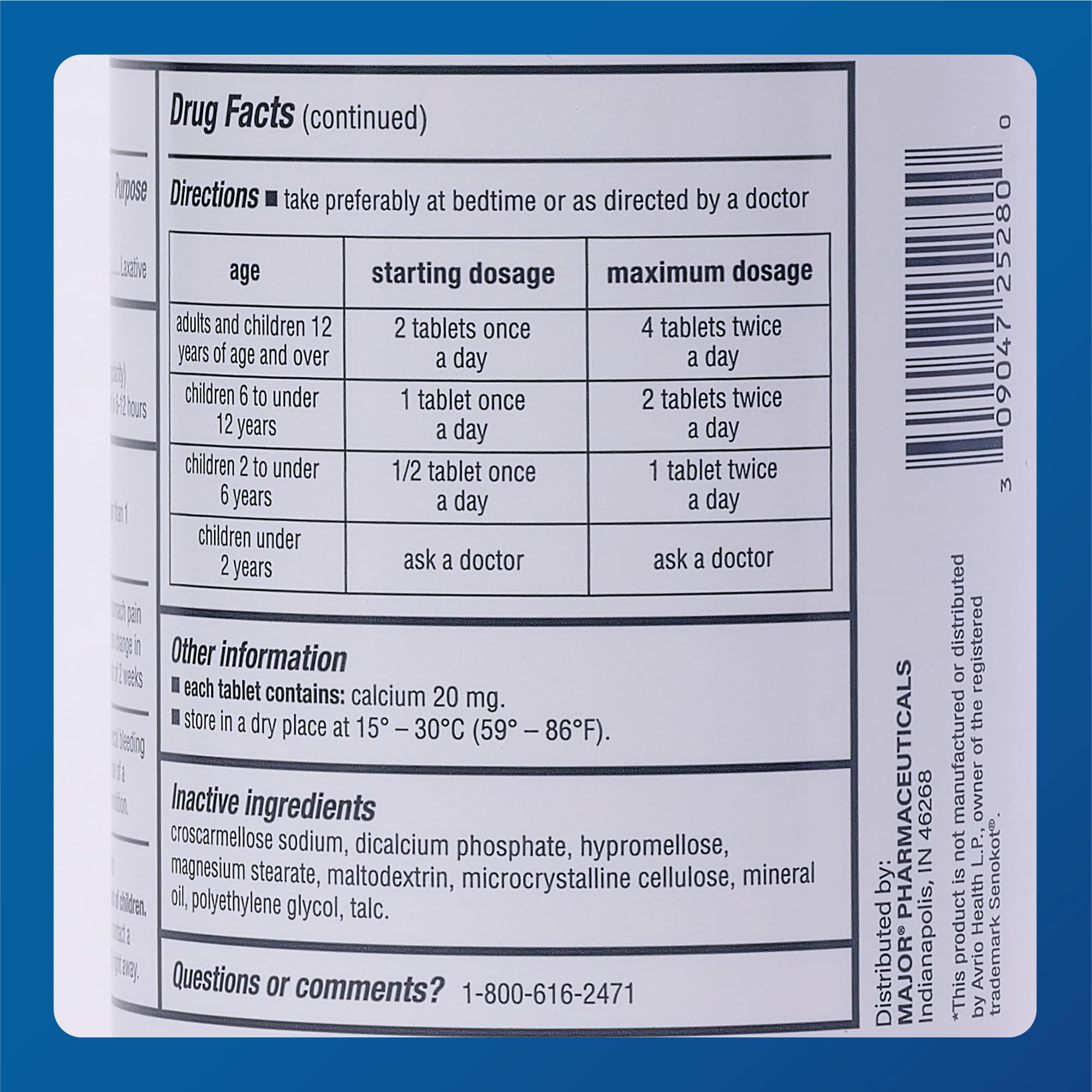 MAJOR Senna 8.6 mg tablet side view for easy-to-take adult form