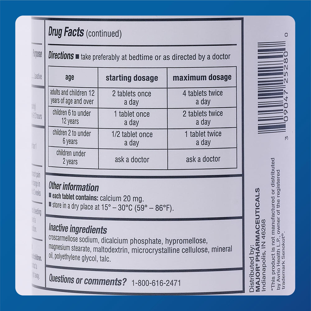 MAJOR Senna 8.6 mg tablet side view for easy-to-take adult form