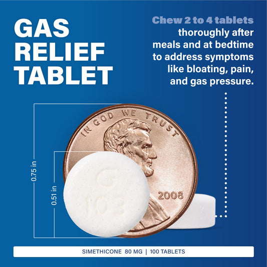 MAJOR Simethicone 80mg tablets closeup highlights easy-to-chew, on-the-go relief.