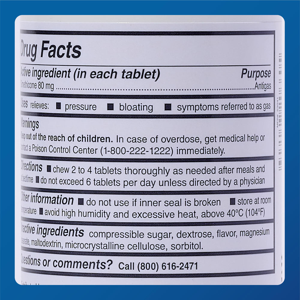 MAJOR gas relief label image highlighting 80 mg strength and gluten-free claim