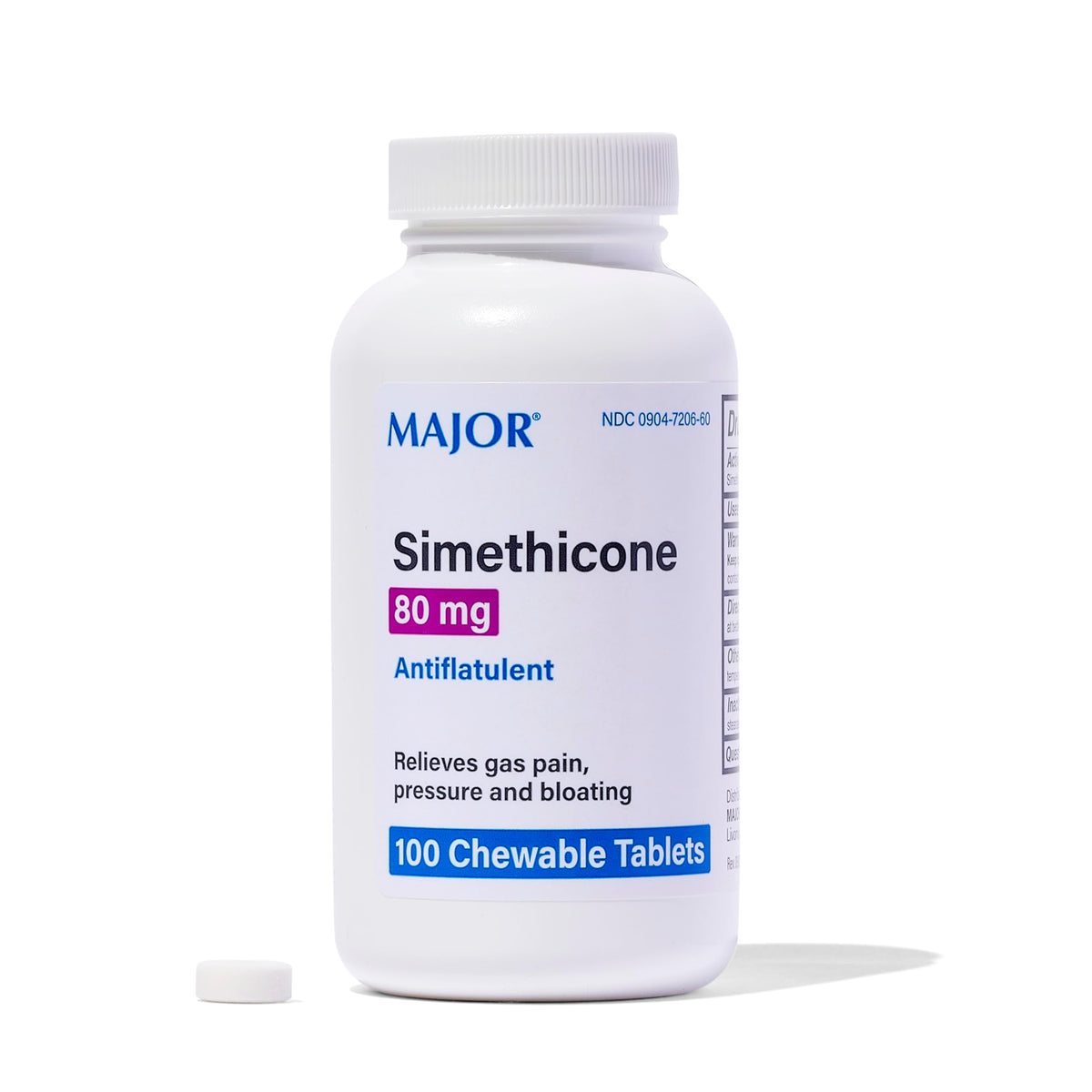 MAJOR Simethicone Gas Relief tablets pack shot for reliable post-meal comfort