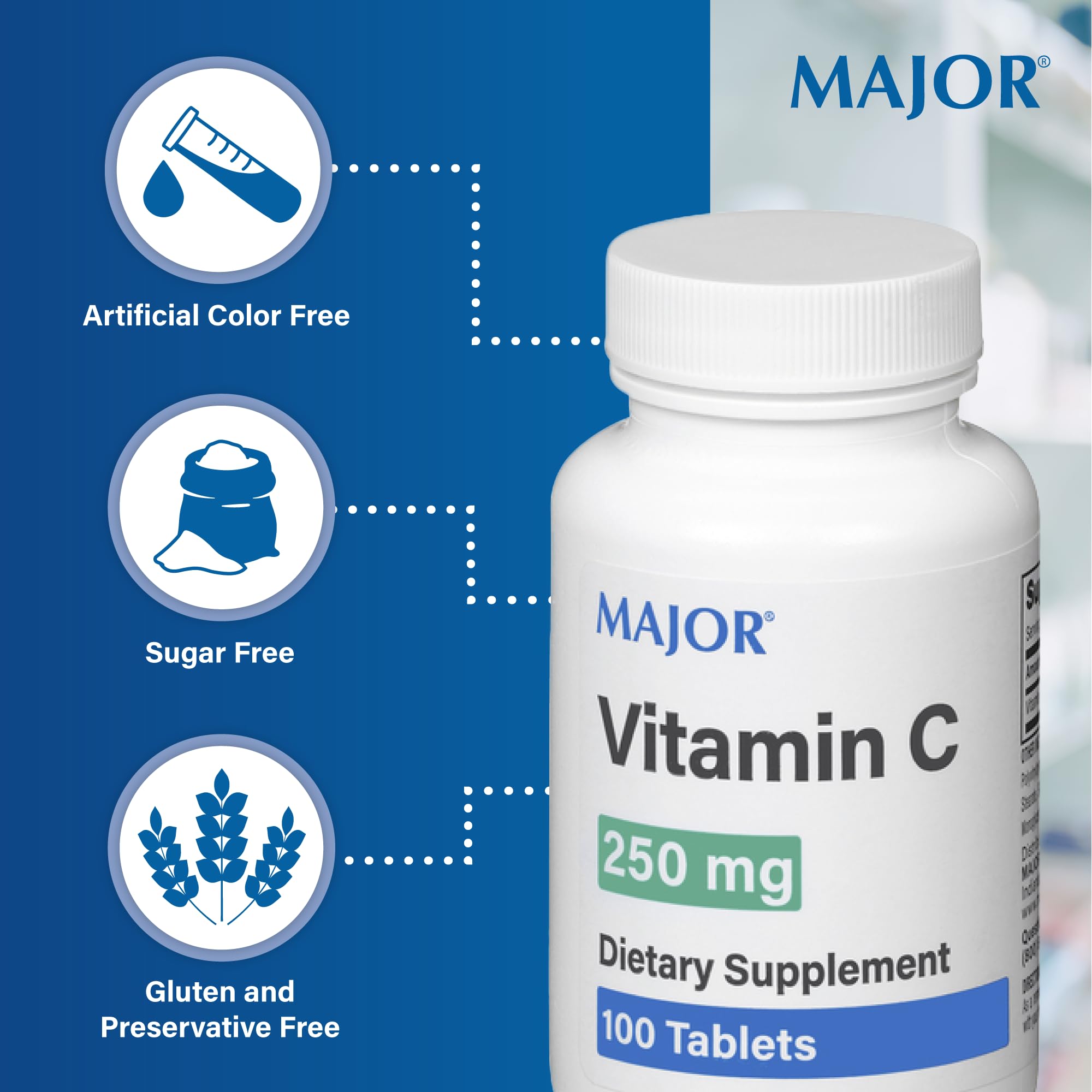 Box packaging for MAJOR Vitamin C 250 mg 100 tablets