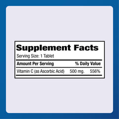 Nutrition facts panel for Vitamin C 500 mg tablets