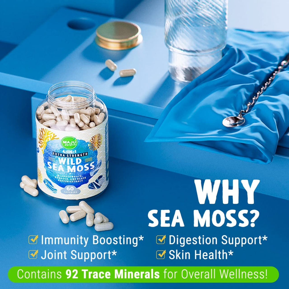 500 mg MAJU sea moss capsules in a 60-count bottle