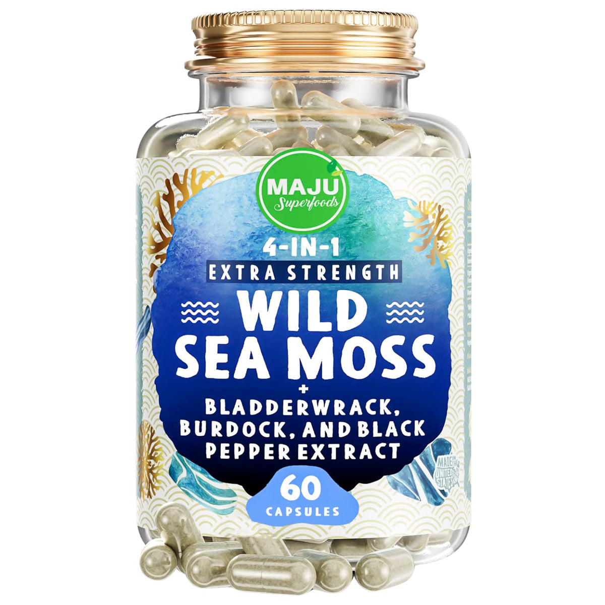 MAJU 4-in-1 sea moss capsules with wild Irish sea moss