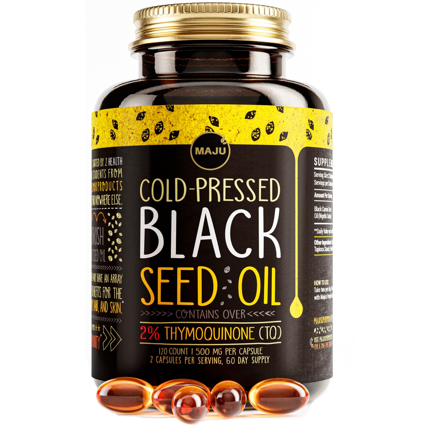 Bottle of Maju Superfoods Black Seed Oil Capsules – 120 count