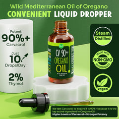 Close-up of oregano oil drops showing carvacrol concentration