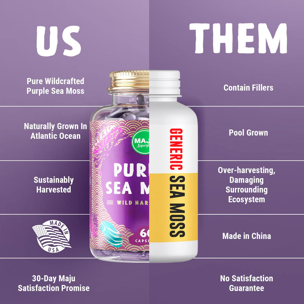 Ready-to-use sea moss capsule bottle on white background