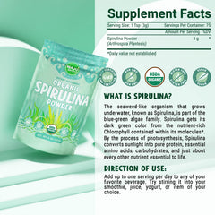 USDA Organic seal on MAJU Spirulina packaging