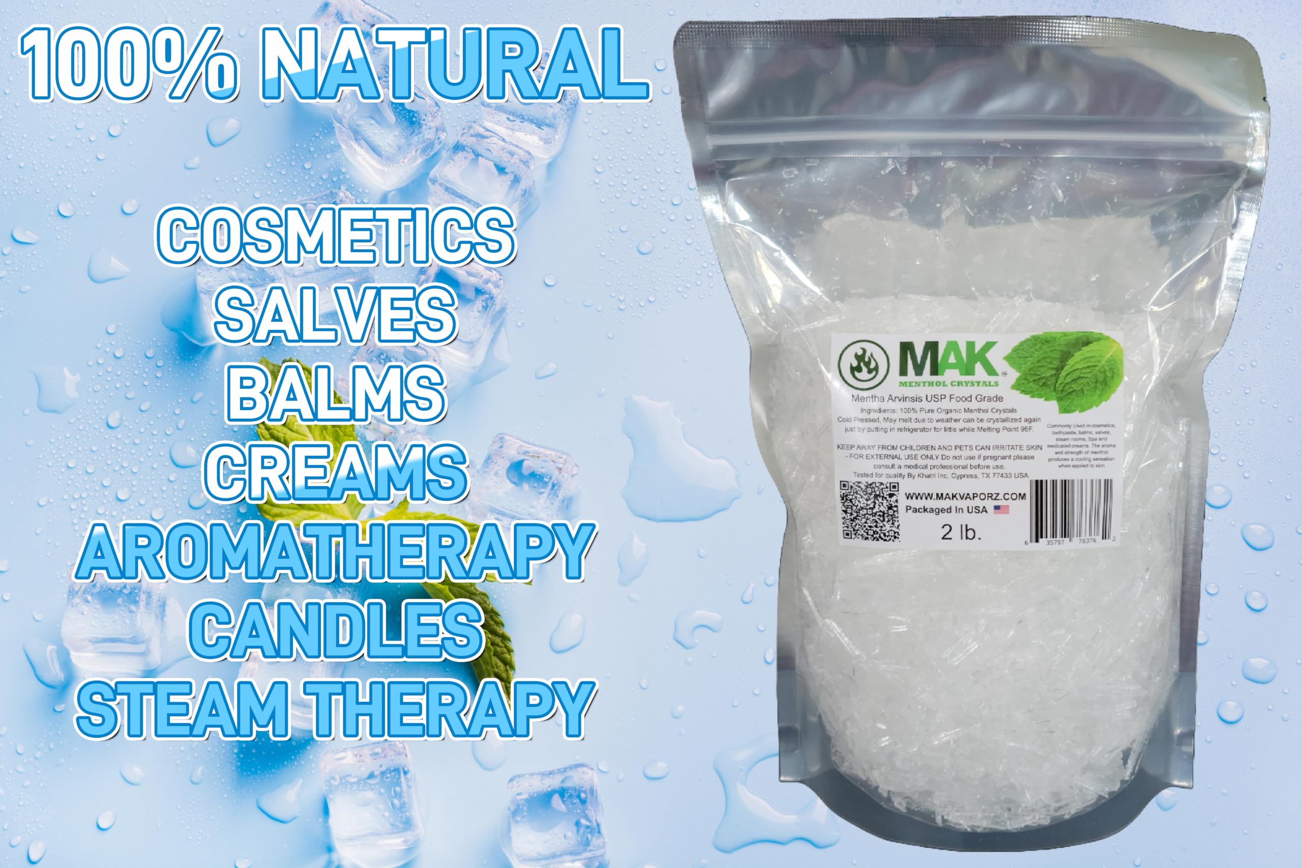 Resealable standup bag of Mak Menthol Crystals