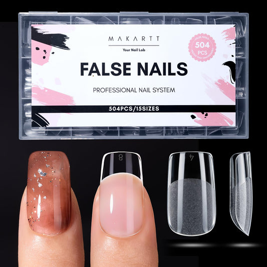 Makartt short square nail tips with full-cover design for seamless, natural-looking nails.