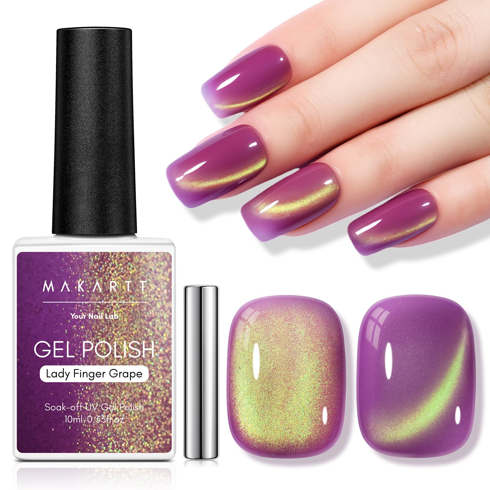 Makartt Noble Purple cat eye gel polish with magnet for dramatic nail shimmer