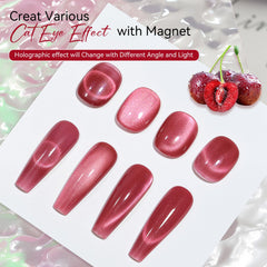Makartt Cat Eye Gel Polish cherry holographic shimmer under light