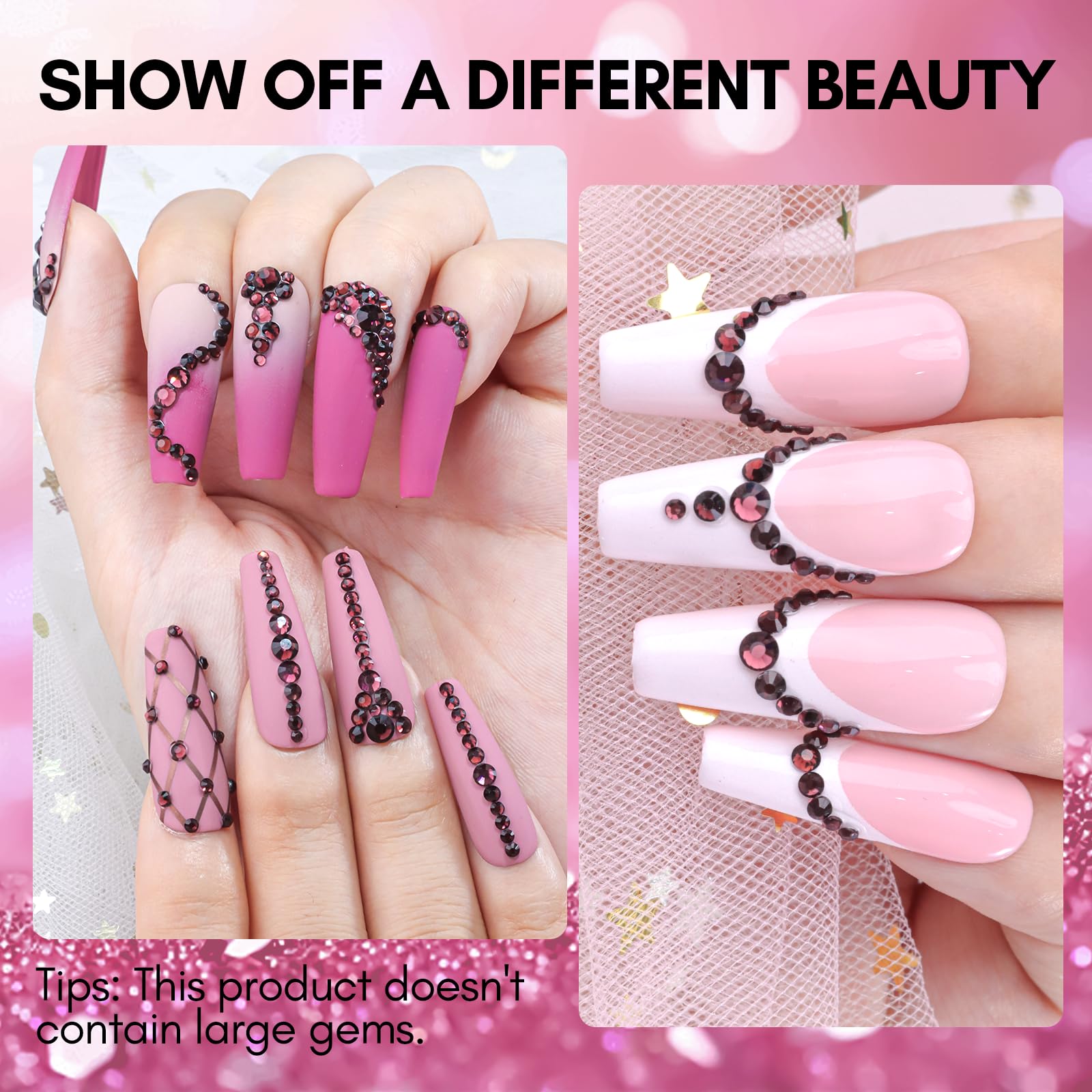 Makartt dark purple rhinestones 2mm flatback for intricate nail art.