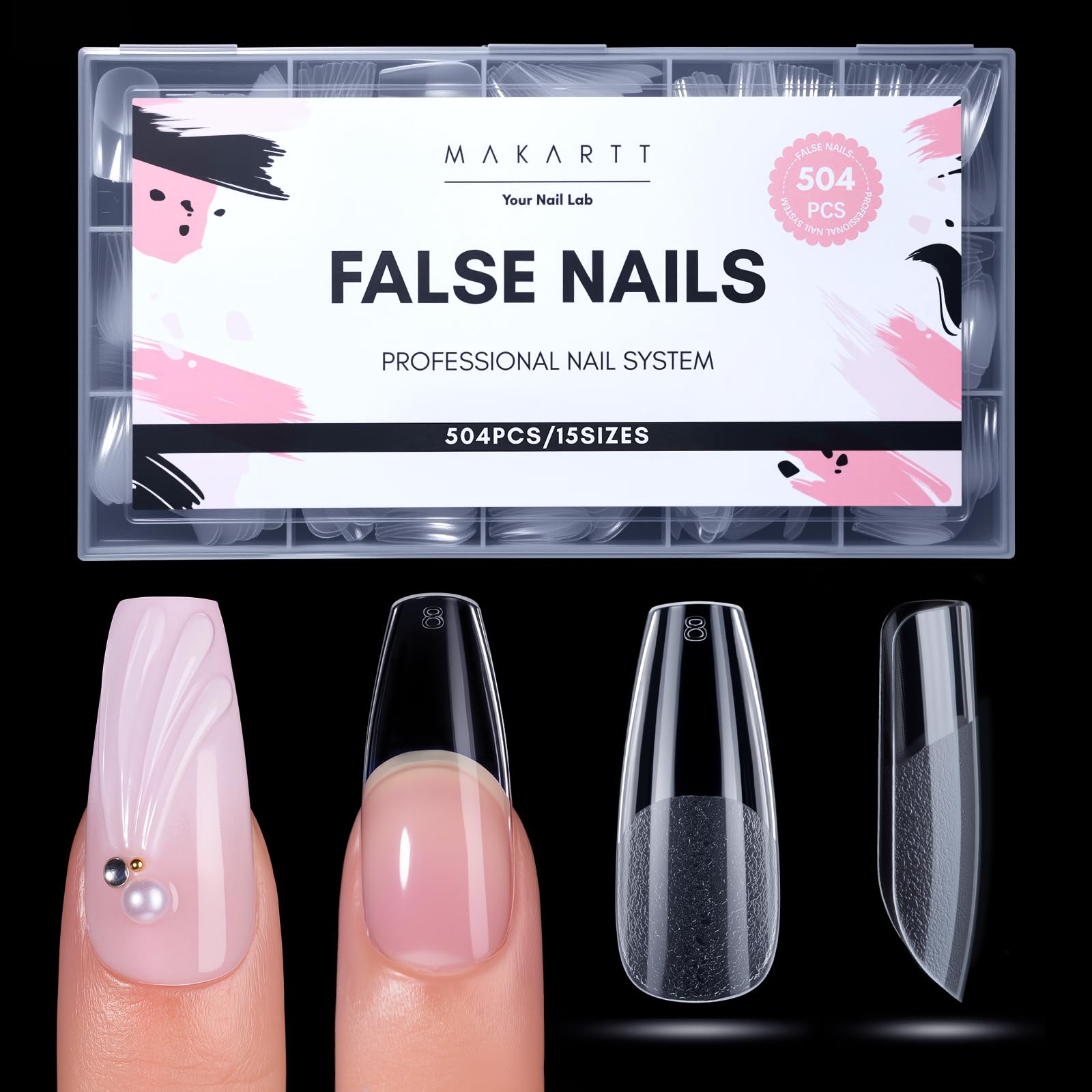 Makartt medium coffin nail tips in box 504 pieces for salon or home extensions.