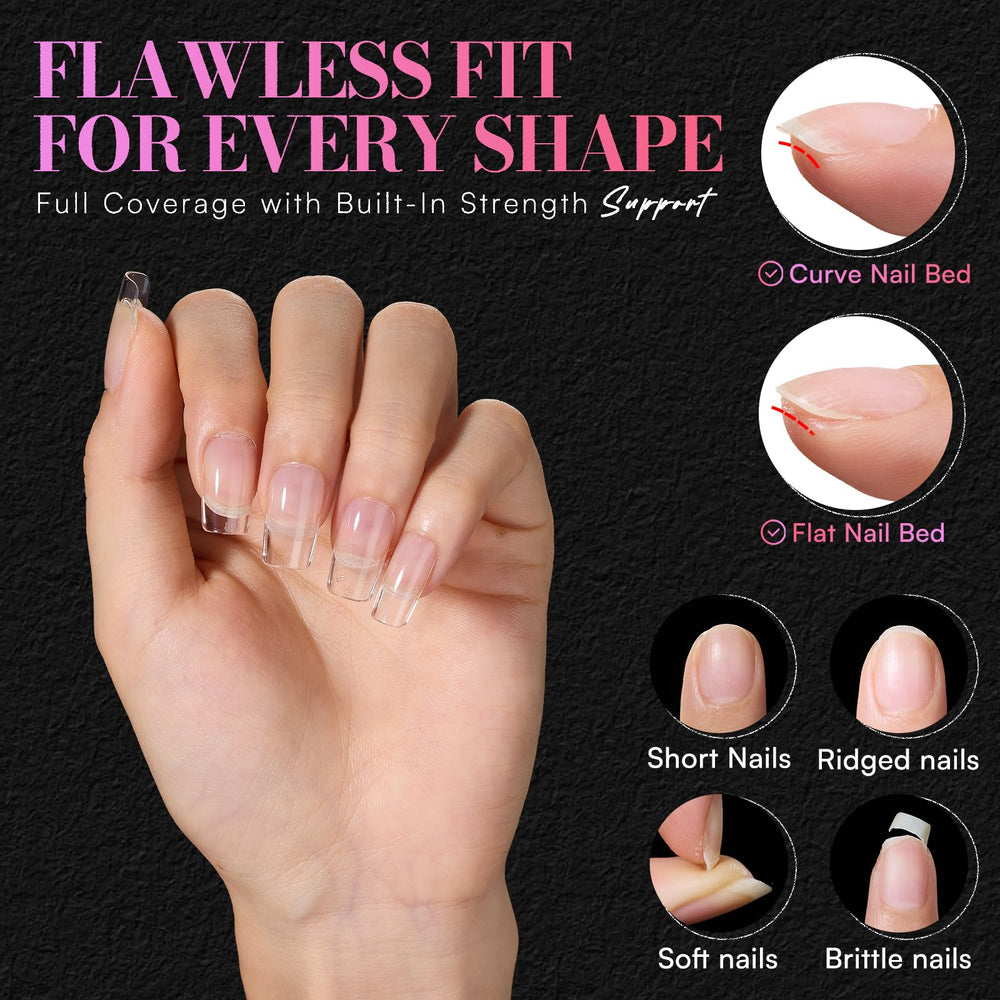 Makartt soft gel tips highlight flexible material for comfortable wear and easy shaping.