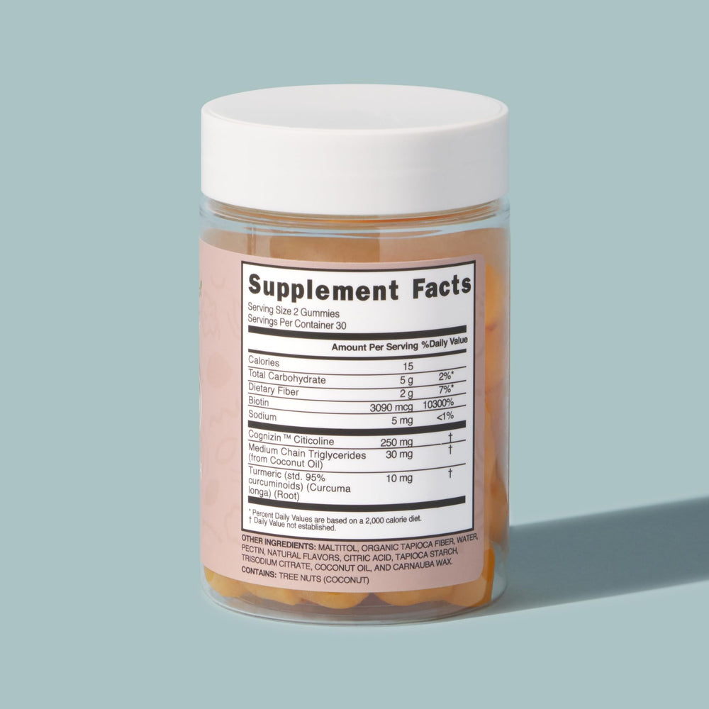 Close-up of Cognizin Citicoline and Biotin gummies