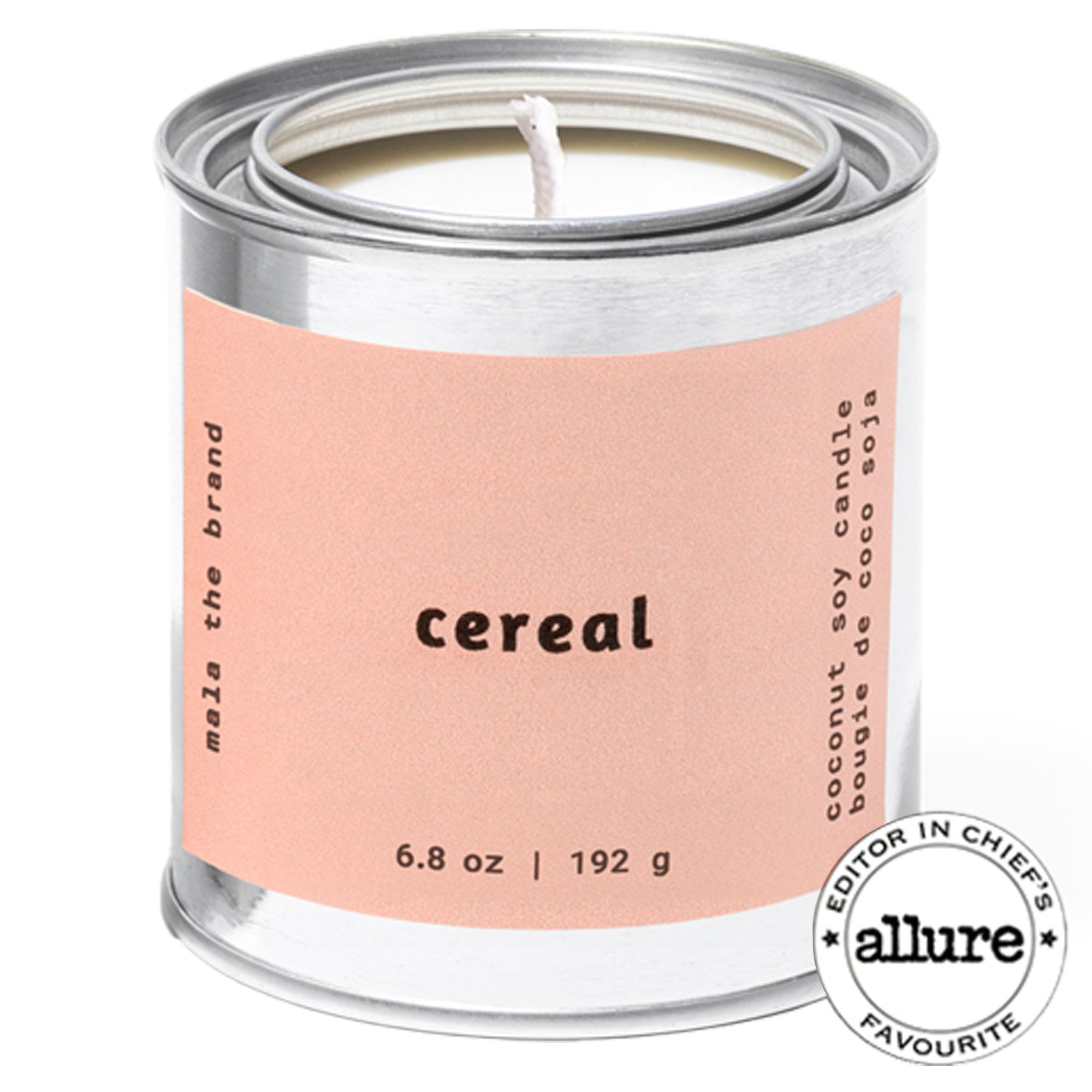 Close-up of candle label showing vegan coconut wax and 45-hour burn