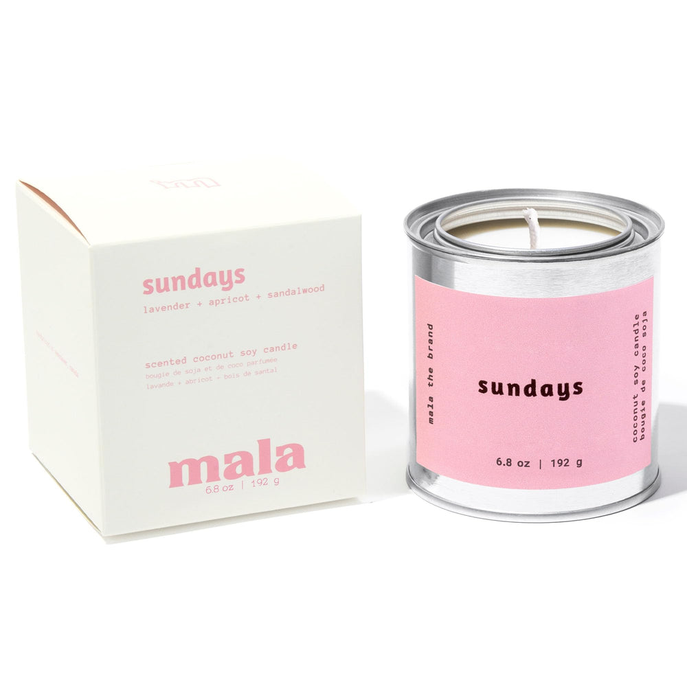 Front view of MALA Sundays Apricot Sandalwood Lavender Candle 6.8 oz