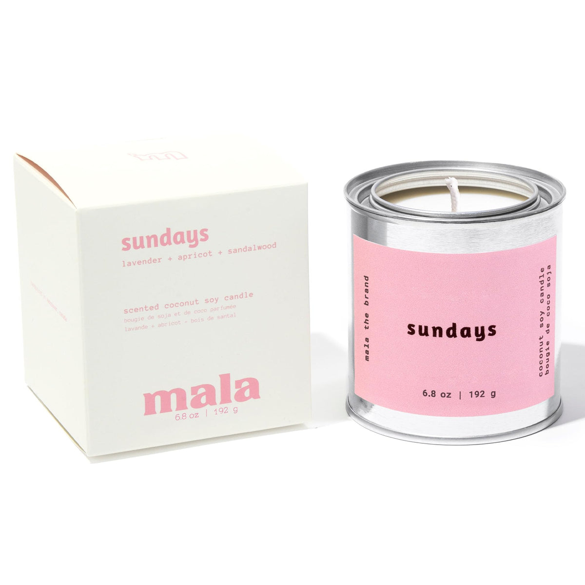 Front view of MALA Sundays Apricot Sandalwood Lavender Candle 6.8 oz