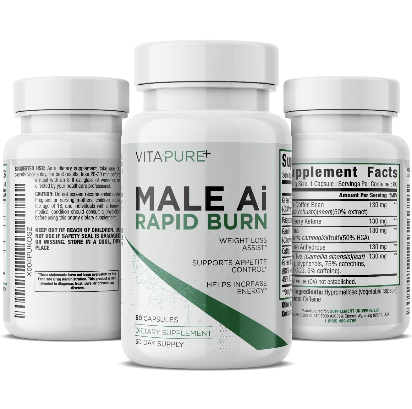 Front view of Male AI Rapid Burn bottle and packaging