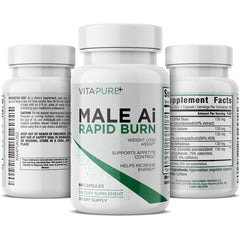 Front view of Male AI Rapid Burn bottle and packaging