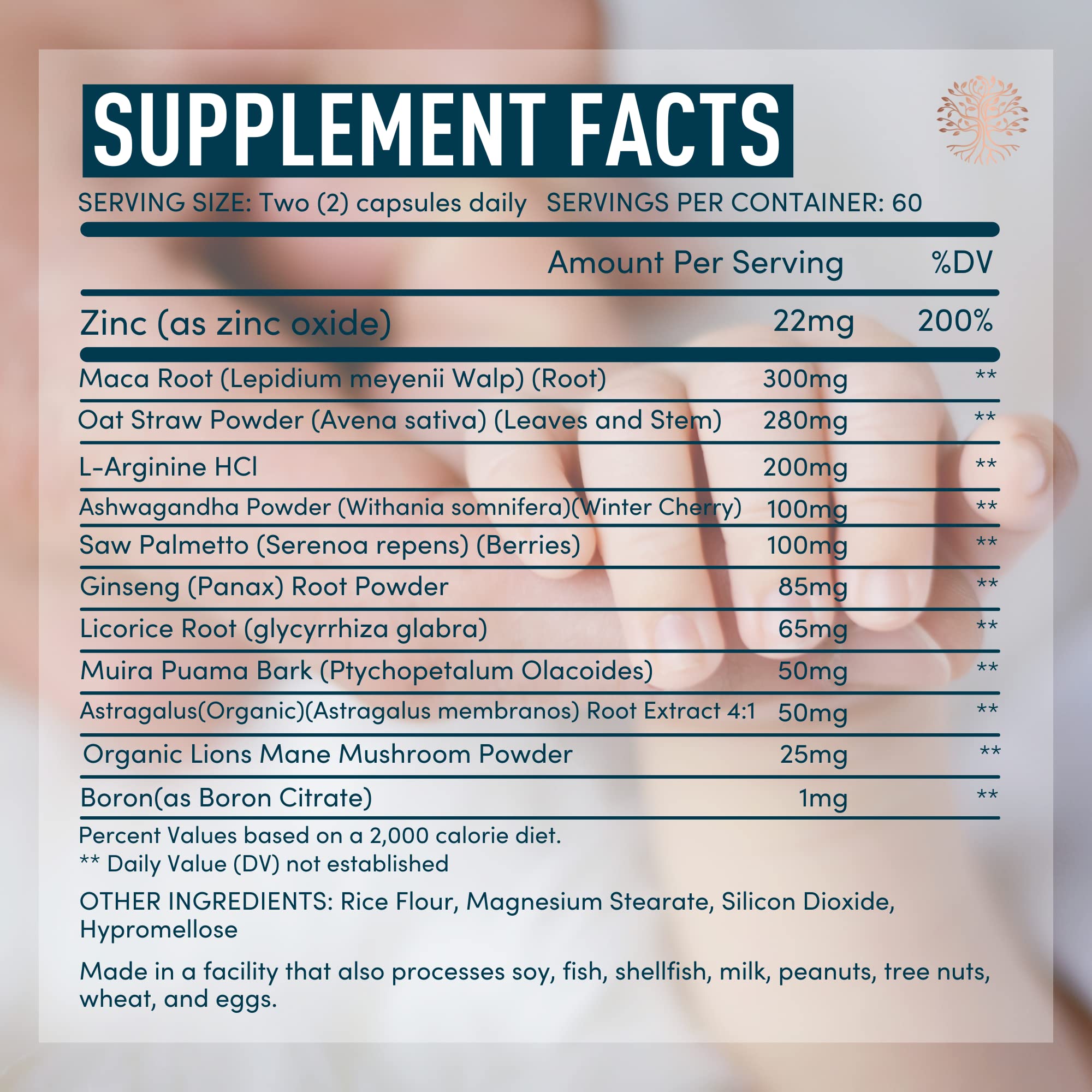 Ingredients include ashwagandha, lions mane and ginseng for fertility support