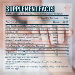 Ingredients include ashwagandha, lions mane and ginseng for fertility support