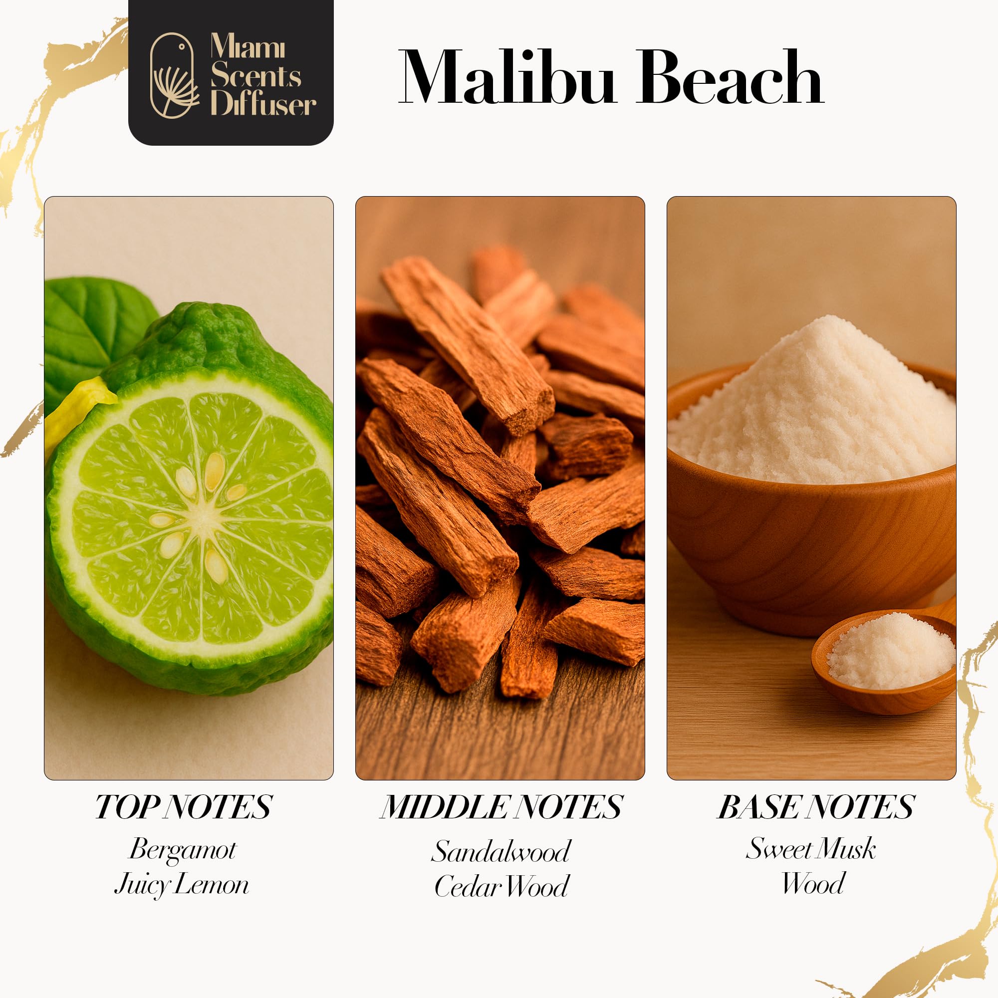 Bergamot and lemon notes in Malibu Beach Scent