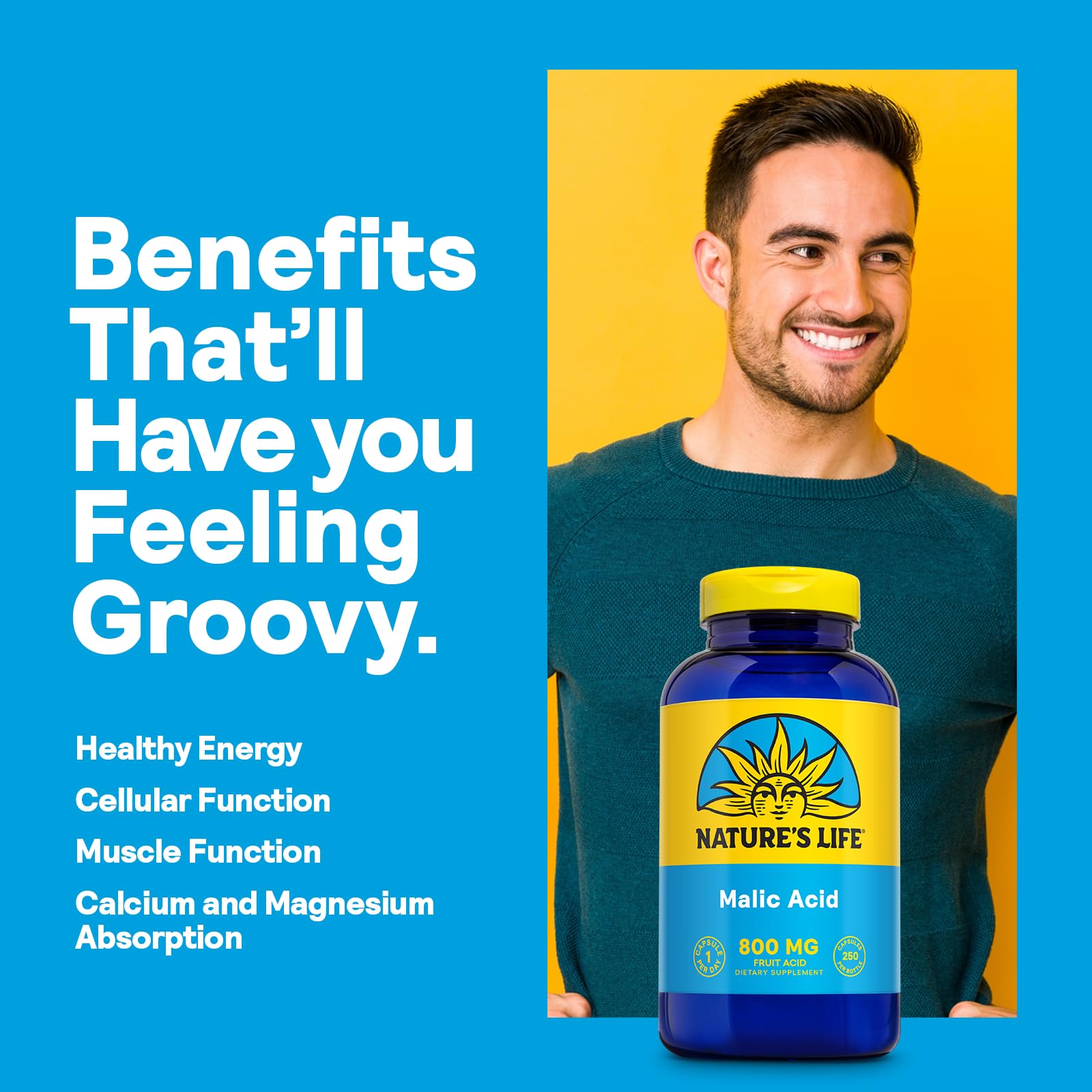 Malic acid ingredients panel showing 800 mg per serving