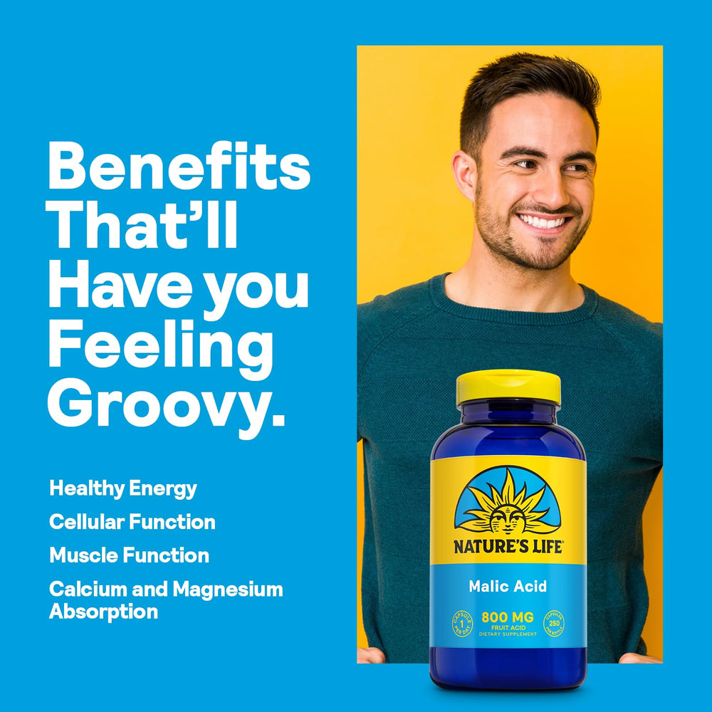 Malic acid ingredients panel showing 800 mg per serving