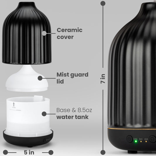 MALMØ Ceramic Diffuser 250ml black angled side view