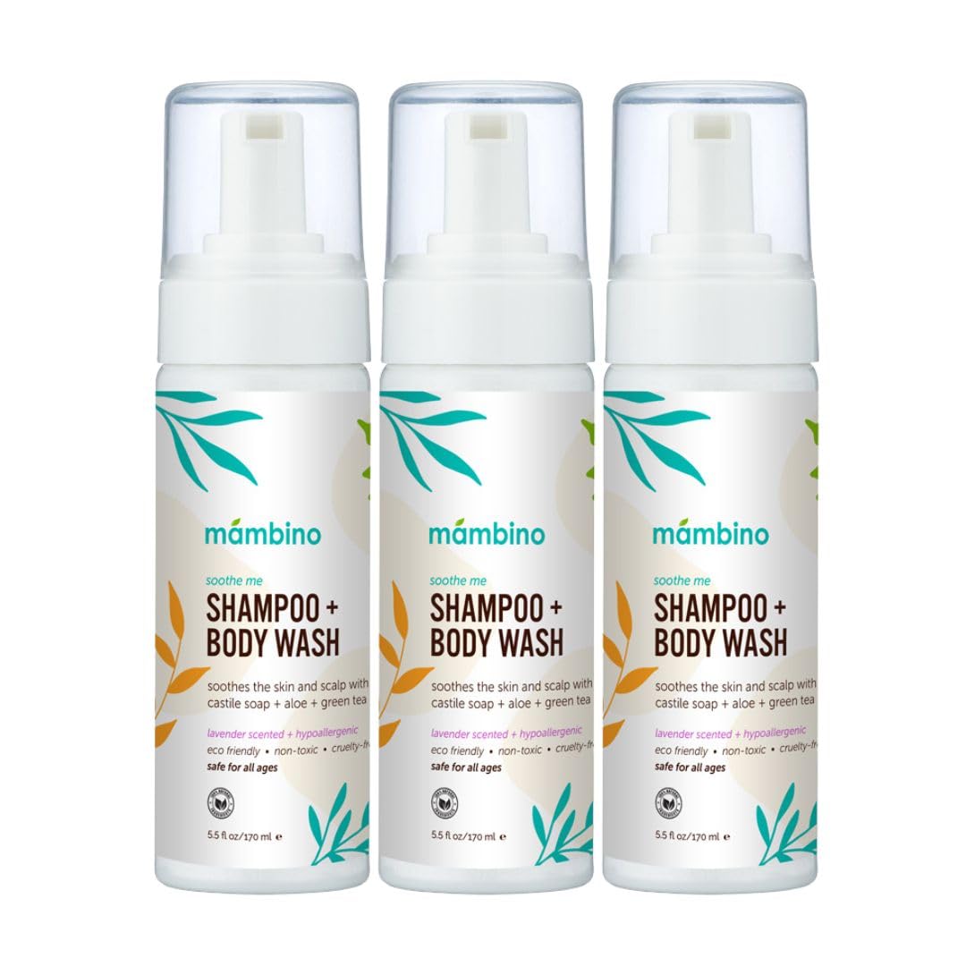 Three 5.5 fl oz bottles in a 3-pack of Soothe Me Shampoo & Body Wash
