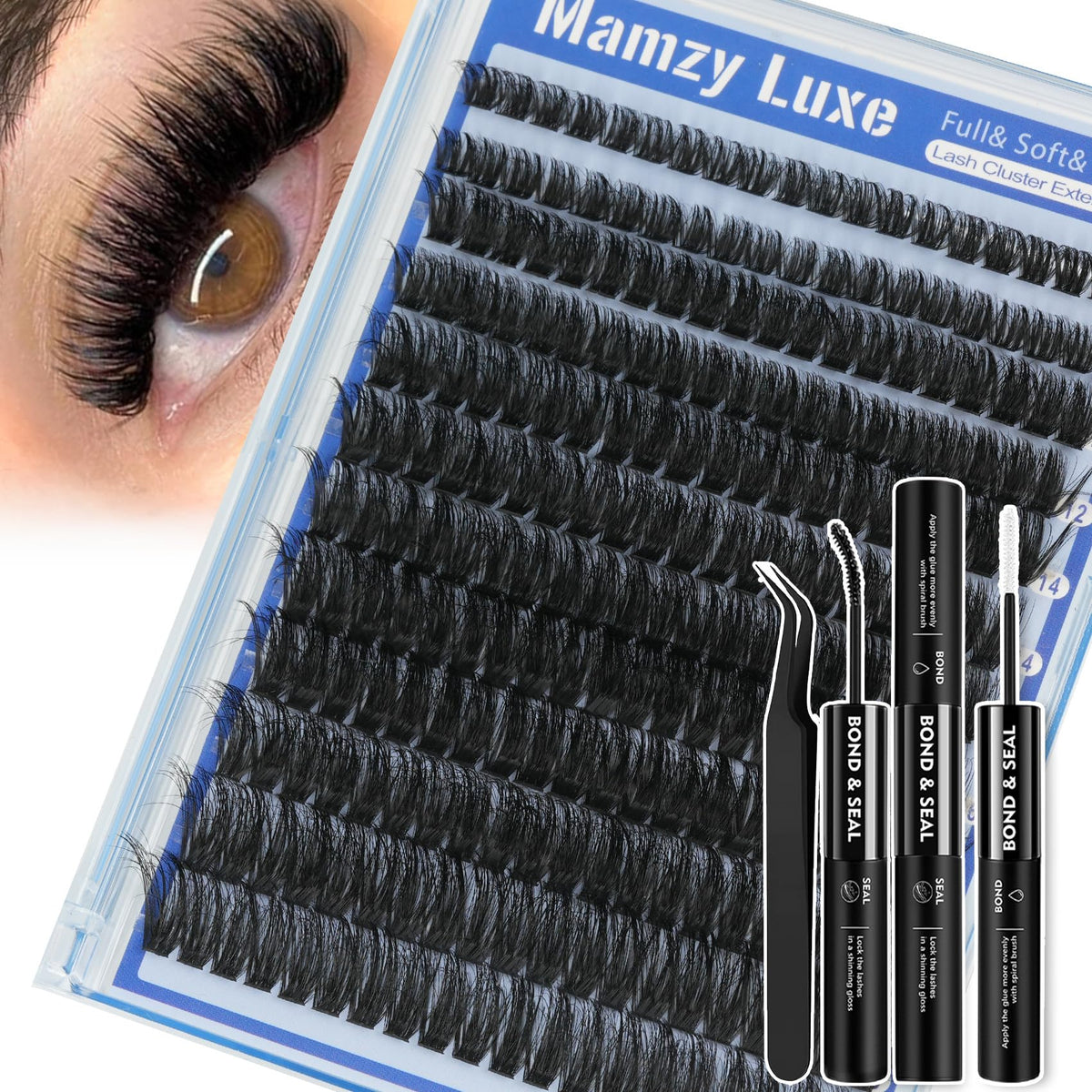 Mamzy Luxe fluffy lash clusters 100D for full-volume daily wear.