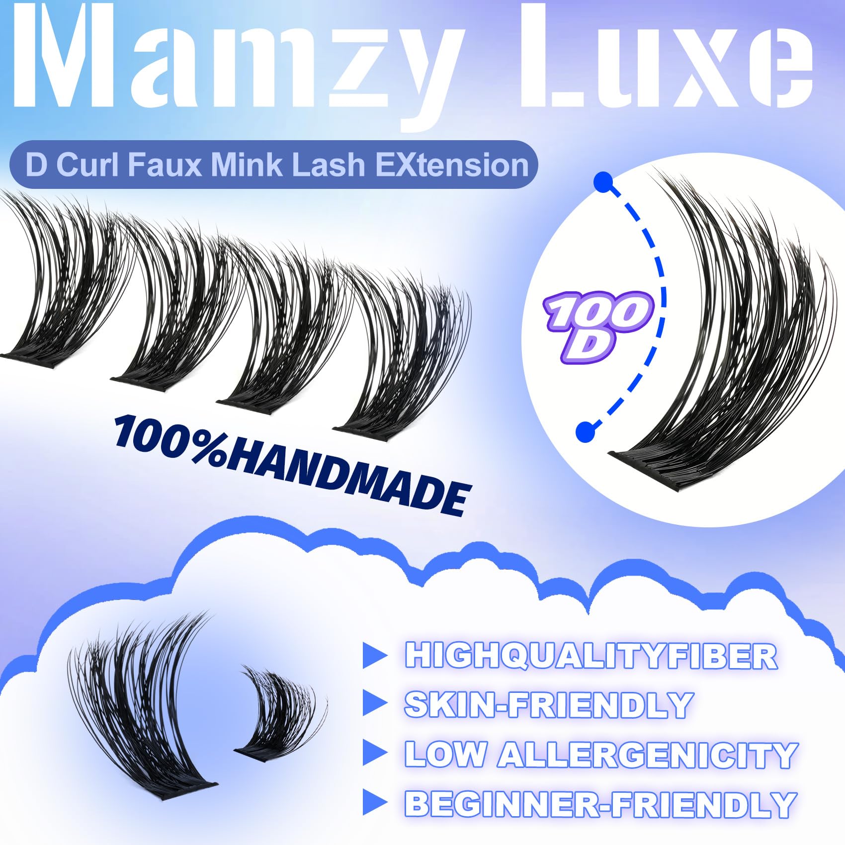 Mamzy Luxe soft, lightweight lashes for all-day comfort.