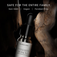 Close-up of Mandarin Blossom diffuser oil bottle with label