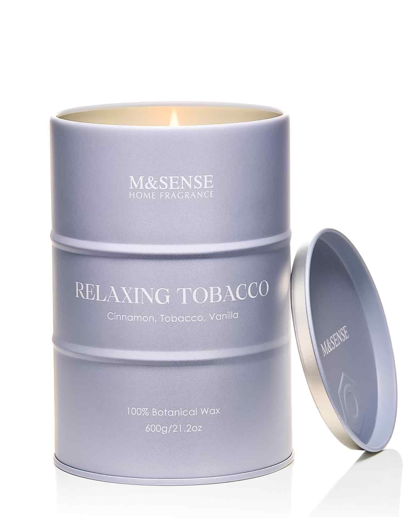 M&SENSE Tobacco Scented Candle in tin with 21.6oz net weight