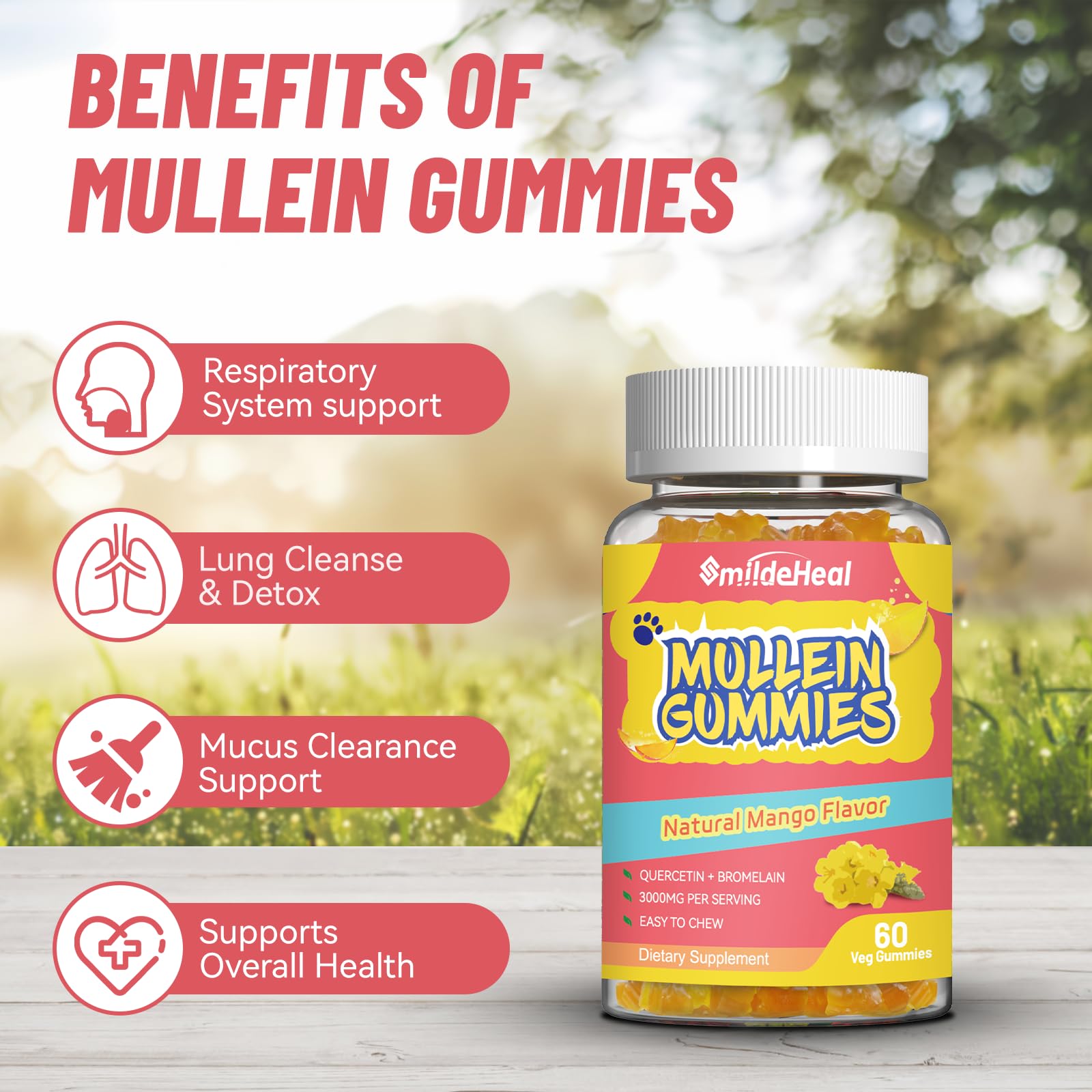 Close-up of mango-flavored mullein gummies