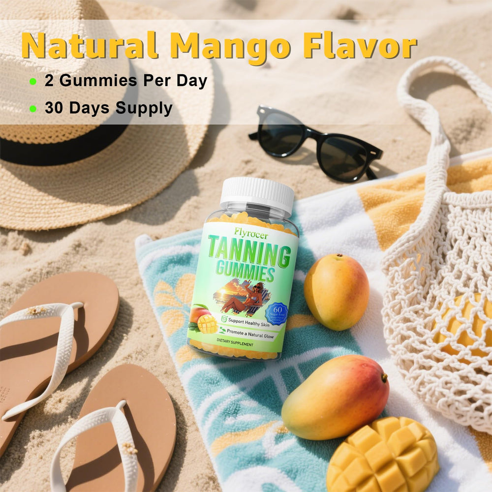 Mango flavored tanning gummies packaging