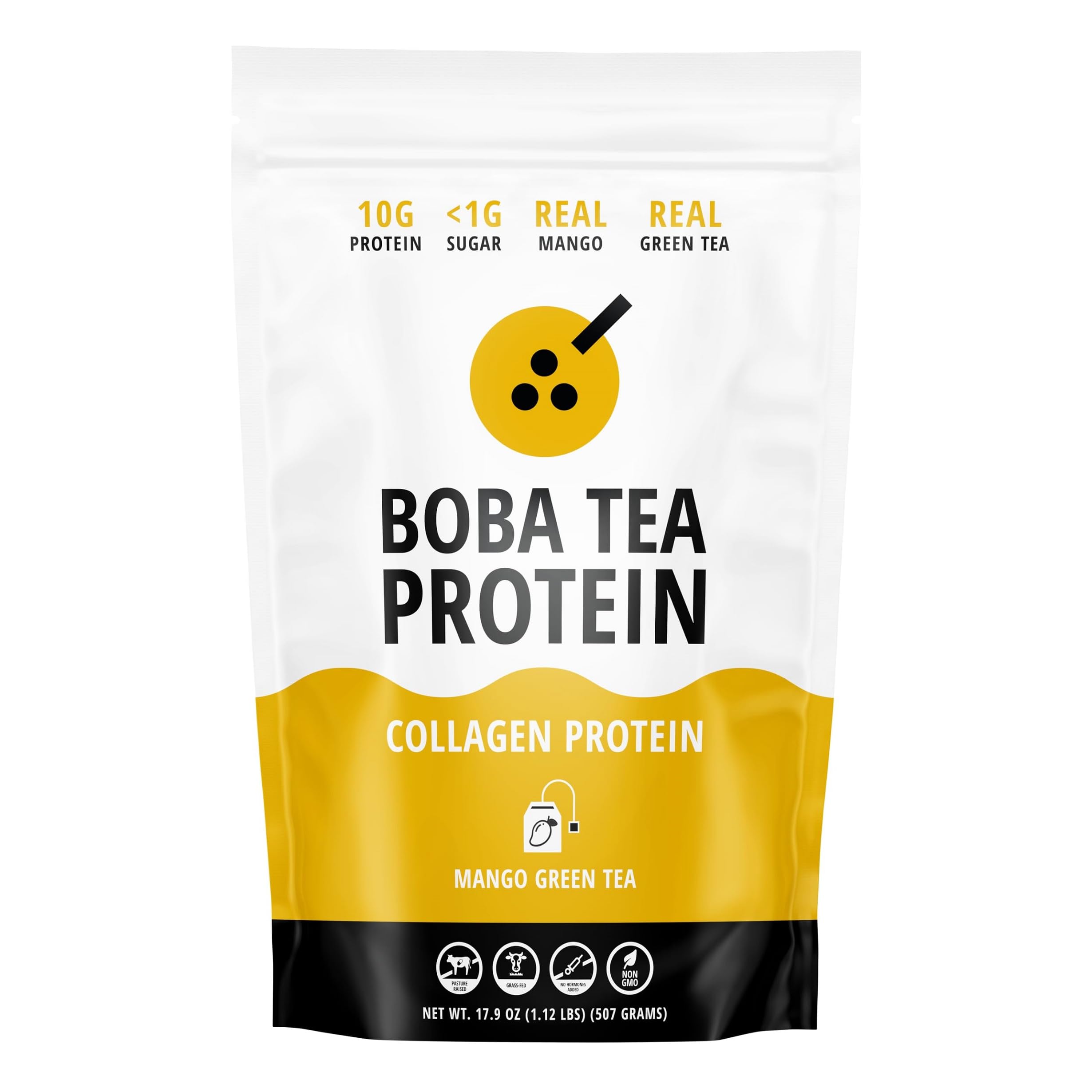 Mango Green Tea Collagen powder bottle with label