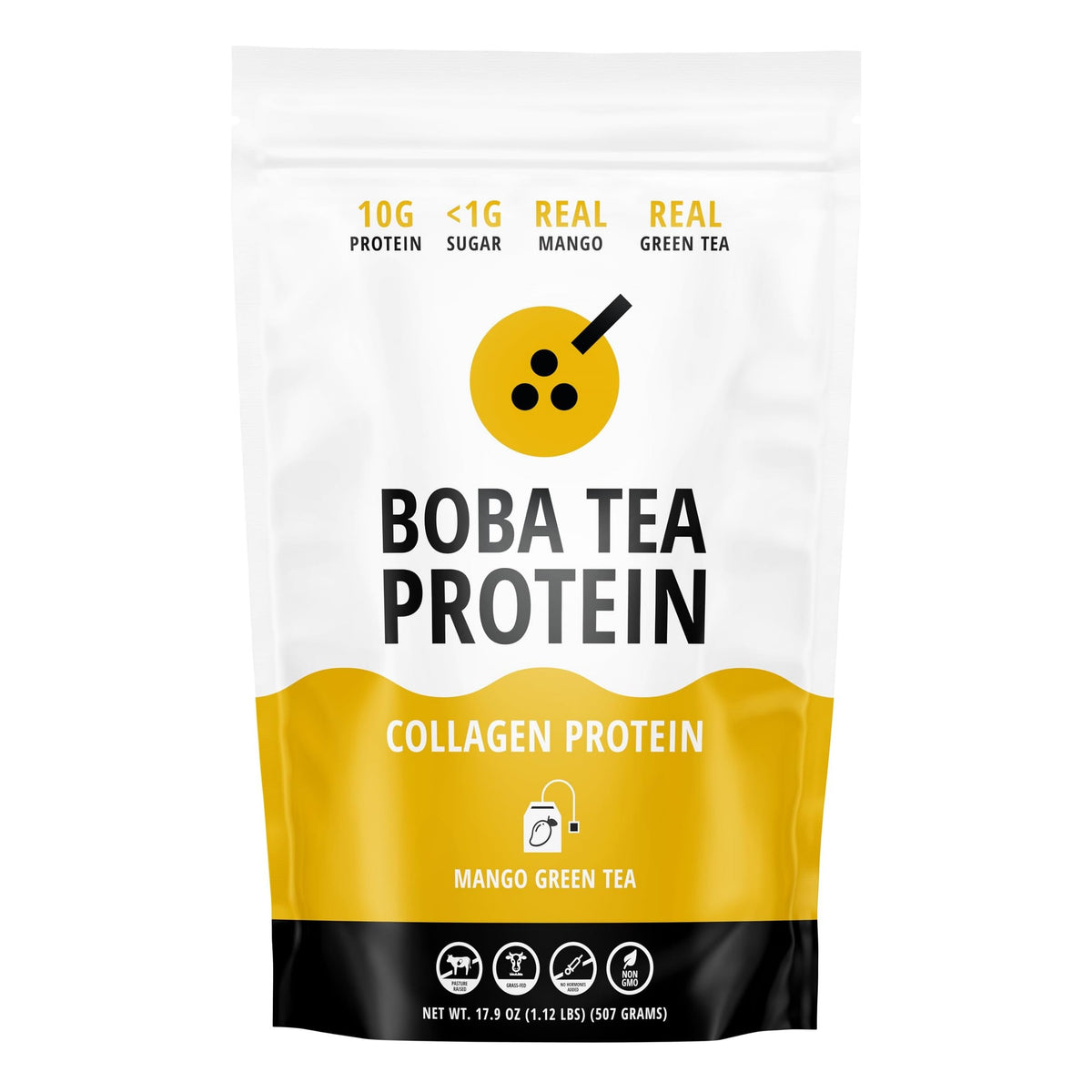 Mango Green Tea Collagen powder bottle with label