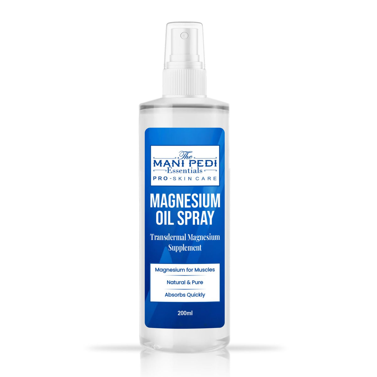 The Mani Pedi Essentials Magnesium Oil Spray bottle on a white background
