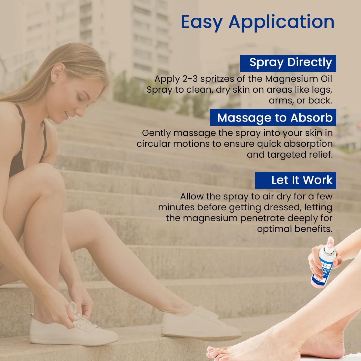 Close-up of magnesium oil being applied to the skin