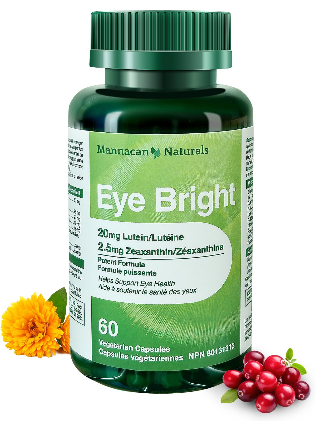 Bottle of MANNACAN NATURALS Lutein & Zeaxanthin Supplements - 60 capsules