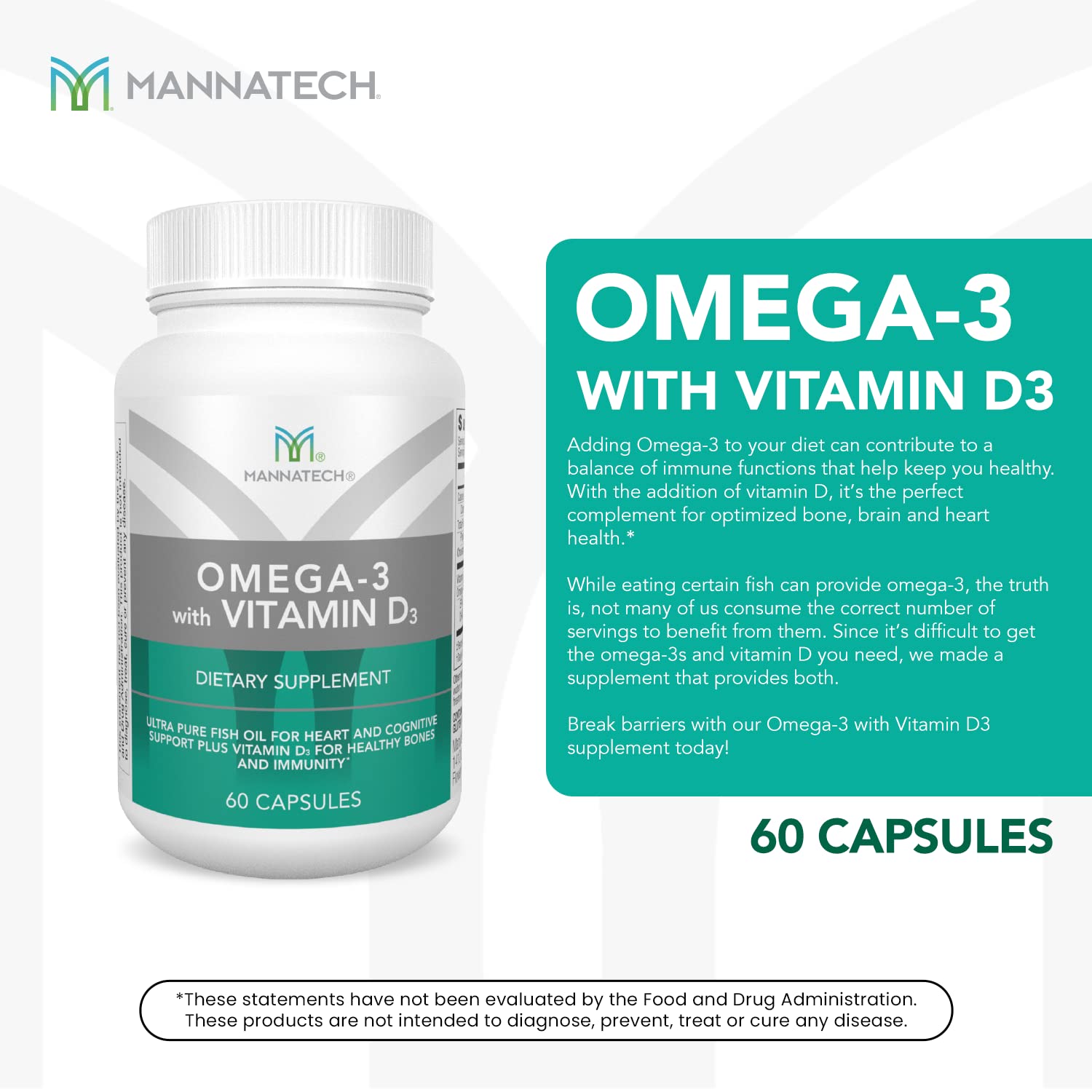 Bottle of Mannatech Omega-3 with Vitamin D3 showing label